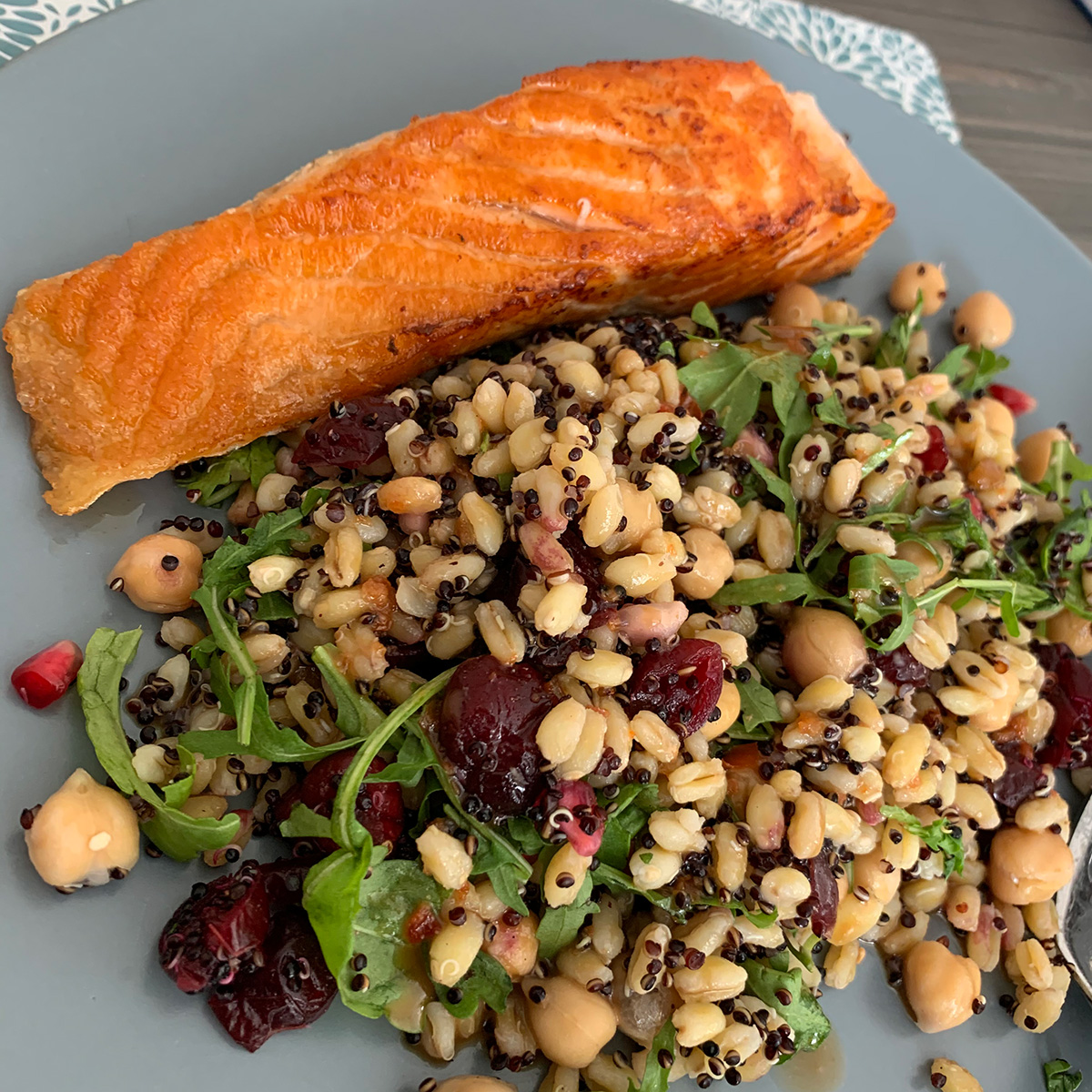 Pan-Seared Salmon with Grain and Chickpea Salad