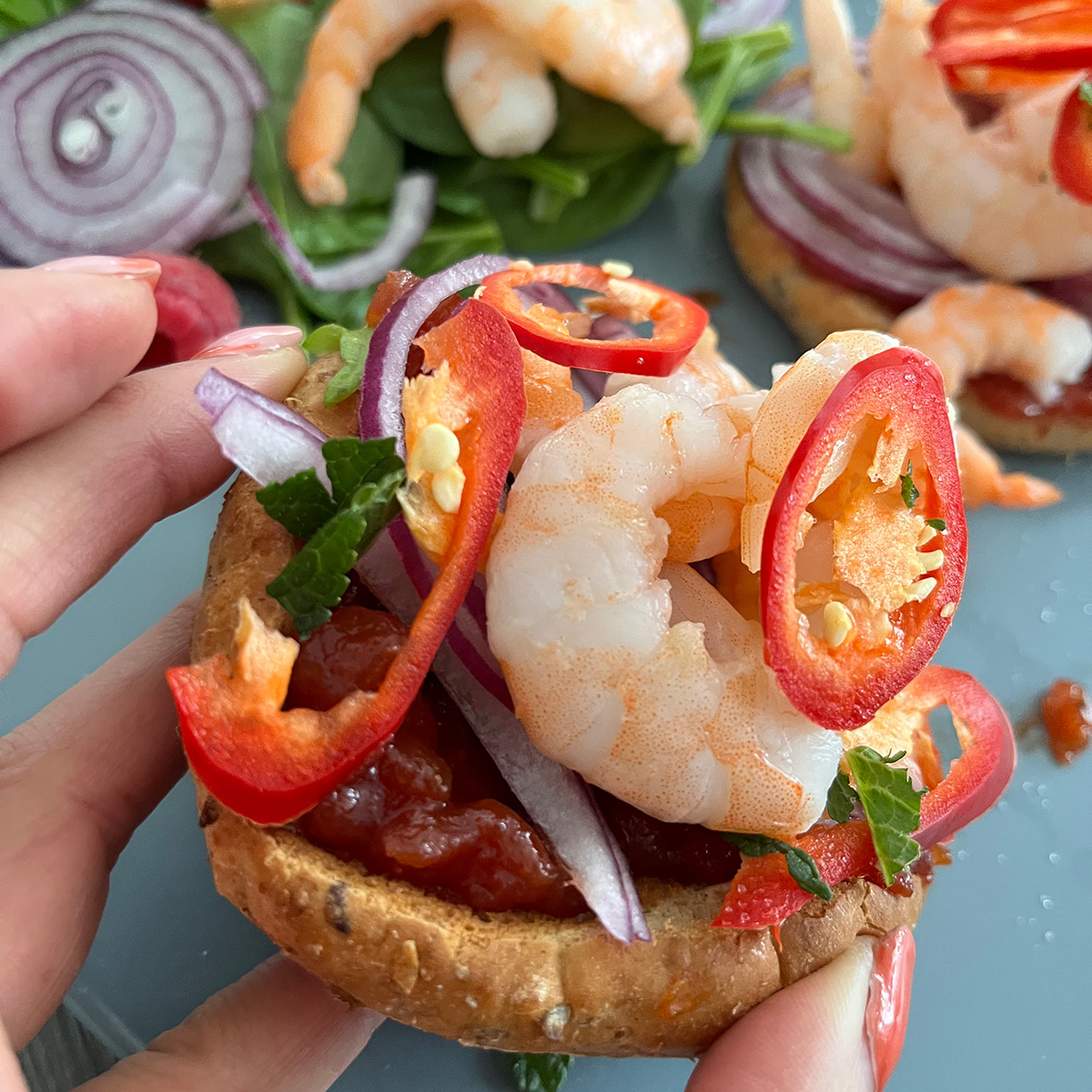 Prawn and chilli bruschetta