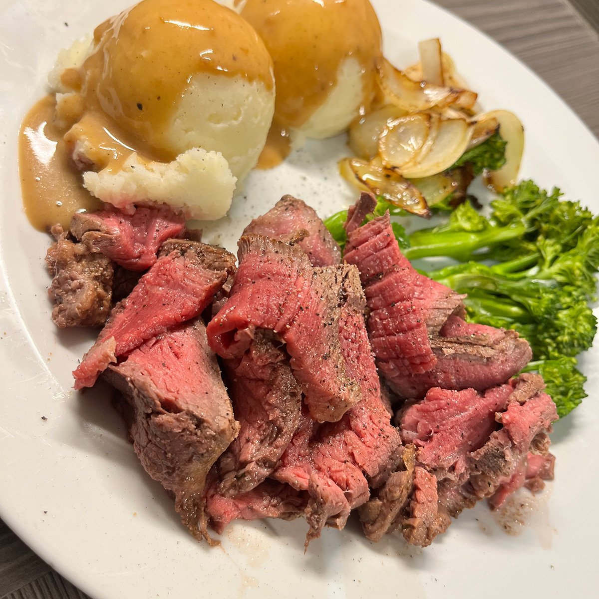 Steak Dinner with Mashed Potatoes and Gravy